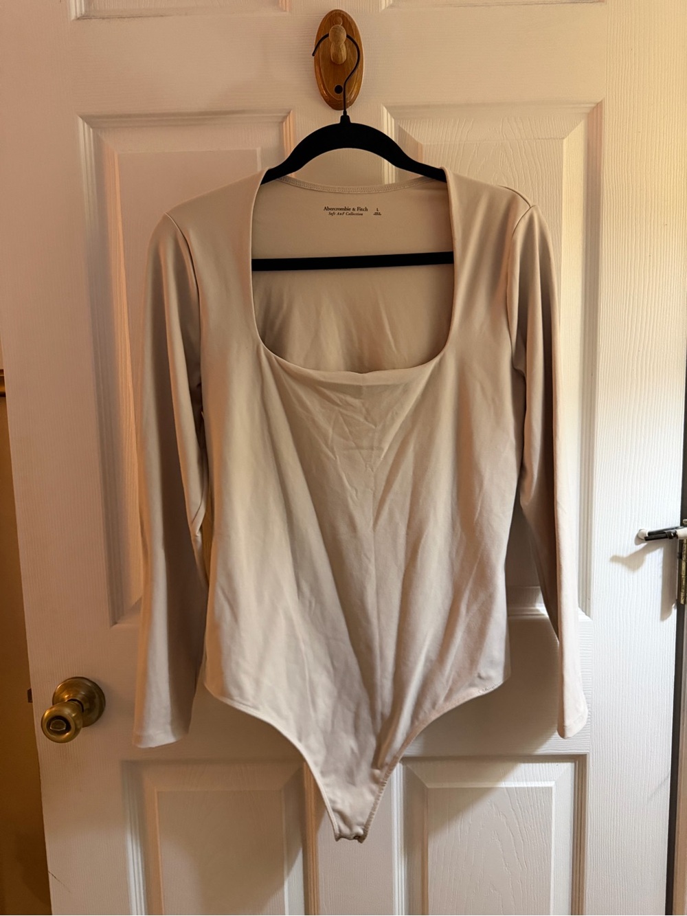 Abercrombie & Fitch Cream Long Sleeve Scoop Neck Bodysuit
